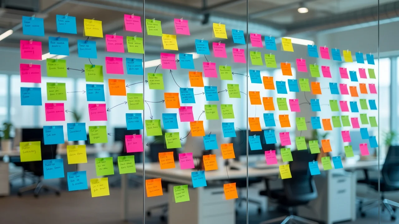 Mural de planejamento de comunicação de uma startup